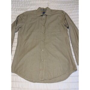 Mens T Harris London Long Sleeve Button Shirt Black Tan Checked Cotton Medium